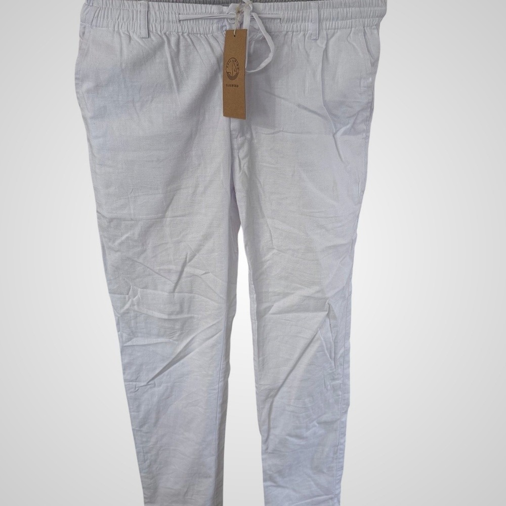 Sailwind White Linen Blend‎ Drawstring Elastic Waist Casual Pants NWT